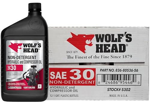 Wolf's Head Hydraulic Compressor Non Detergent 30 Motor Oil (836-80536-56) 1 Quart Bottle, Pack of 12