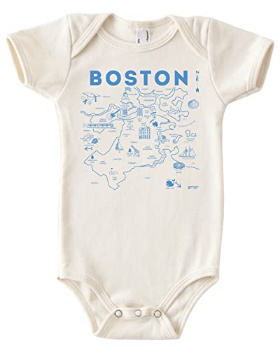 MAPTOTE Organic Cotton Baby Bodysuit - Map Style, Boston, 12-18 Months