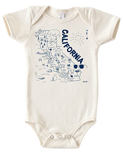MAPTOTE Organic Cotton Baby Bodysuit - Map Style, California, 12-18 Months
