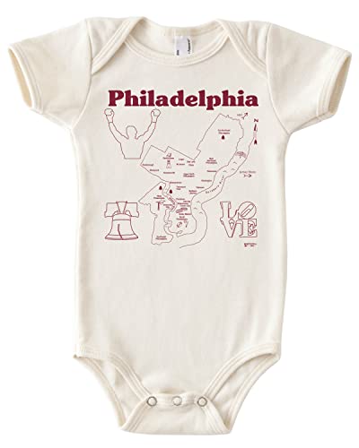 MAPTOTE Organic Cotton Baby Bodysuit - Map Style, Philadelphia, 12-18m
