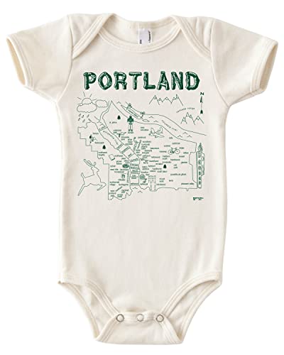 MAPTOTE Organic Cotton Baby Bodysuit - Map Style, Portland, 12-18 Months
