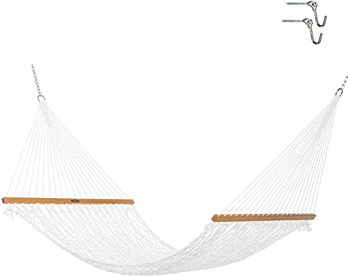 Original Pawleys Island Large White DuraCord Rope Hammock – 13 ft. x 55 in., 2-Person, 450 lb Capacity, Oak Sp
