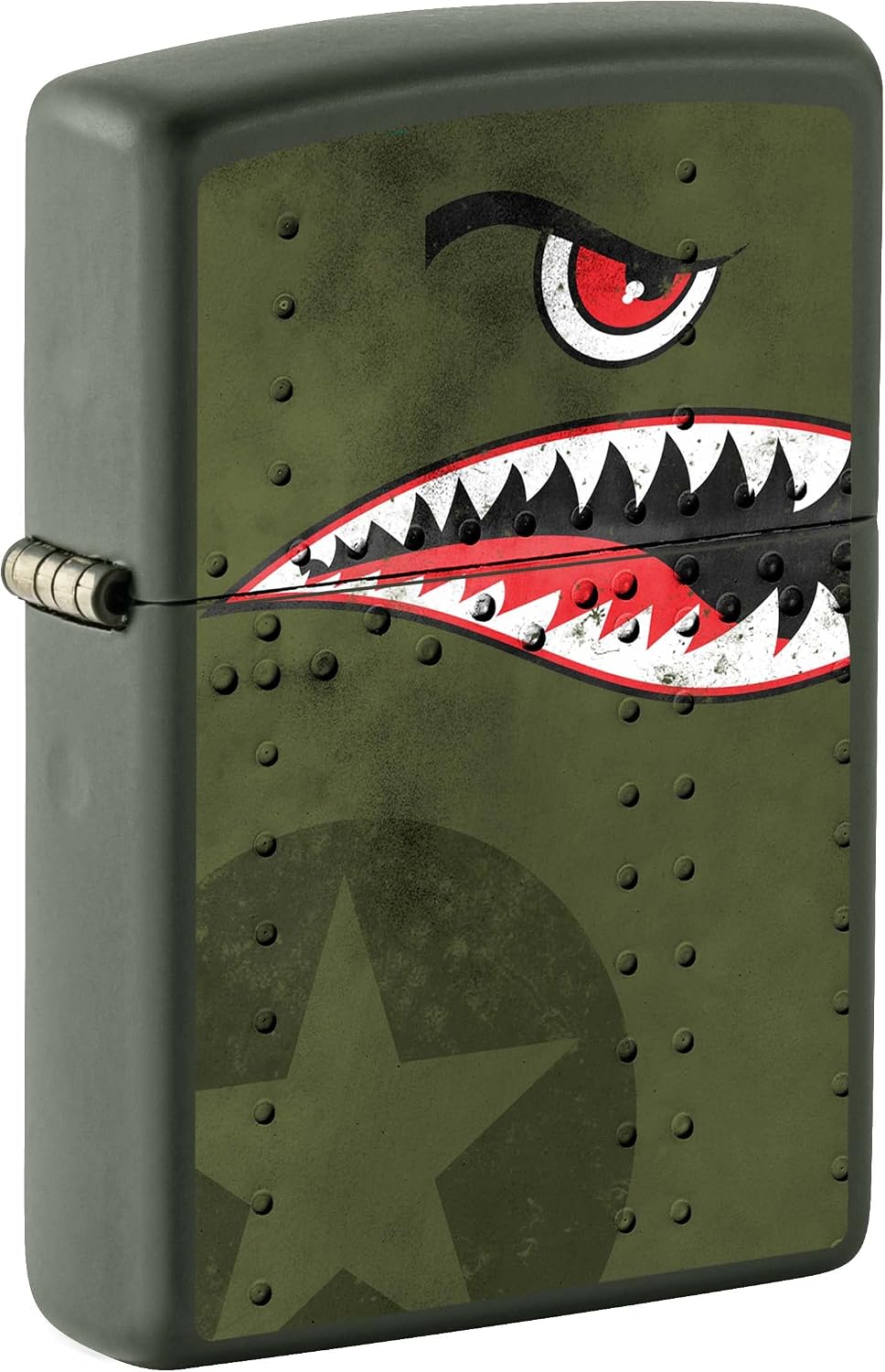 Zippo Fighter Plane Nose Art Shark Teeth Pocket Lighter Green Matte by Zippo - American Made