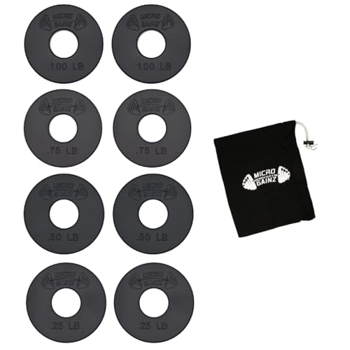 Micro Gainz 1-Inch Fractional Weight Plates, 8-Piece, with Bag, Black by Micro Gainz - American Made