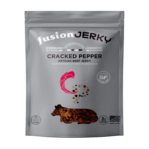 Fusion Jerky Artisan Beef Jerky, Cracked Pepper, 2.5 oz - All Natural, 8g Protein, Premium USA Sourced Meat, G by fusionJerky - American Made