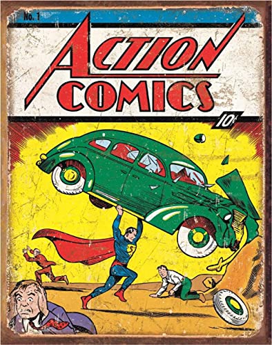 Desperate Enterprises Action Comics No 1 Cover Tin Sign - Nostalgic Vintage Metal Wall Decor