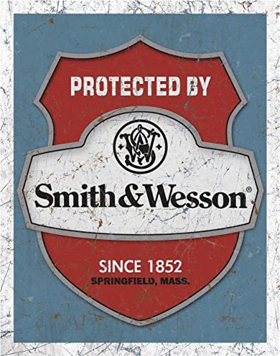 Desperate Enterprises Protected By Smith & Wesson Tin Sign - Nostalgic Vintage Metal Wall Décor
