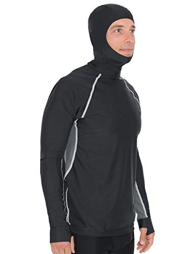 Tuga Men's Snorkel Hood Rash Guard, UPF 50+, Black/Gray, 4XL
