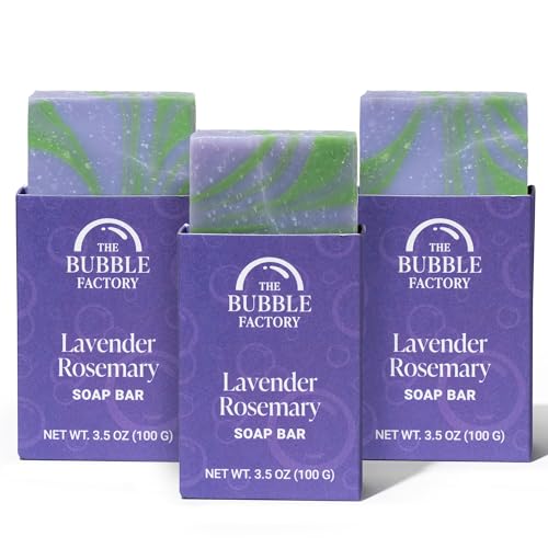 The Bubble Factory Handmade Natural Bath & Body Soap Bar, Vegan, All-Natural, Palm Oil Free, Lavender Rosemary