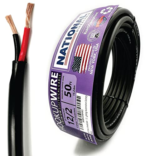 NATIONAL Wire & Cable – 12 AWG 2-Conductor Premium Copper Wire, 50 ft, Stranded, Heavy-Duty Flexible Jacket |
