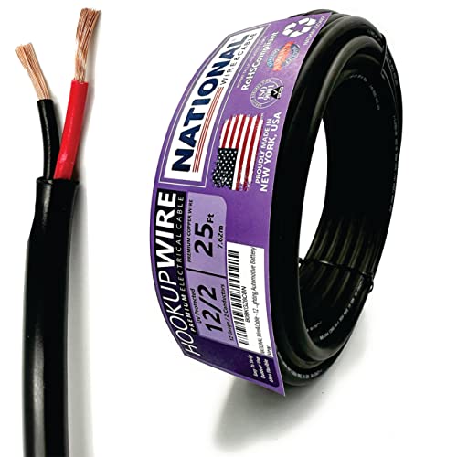 NATIONAL Wire & Cable – 12 AWG 2-Conductor Premium Copper Wire, 25 ft, Stranded, Heavy-Duty Flexible Jacket |