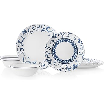 Corelle Vitrelle 12-Piece Service for 4 Dinnerware Set Portofino by Corelle - American Made