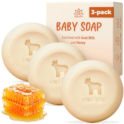 Relaxcation 3 Baby Soap Bars with Goat Milk and Honey - Naturally Cold Processed from Organic Ingredients - Ha