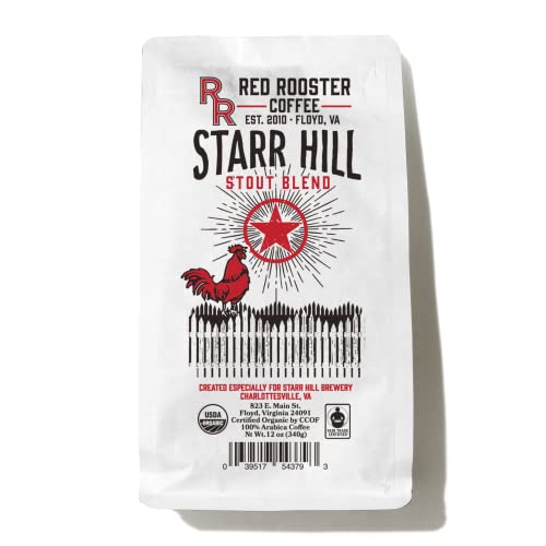 Red Rooster Coffee, Organic Starr Hill Stout Coffee – Medium-Dark Roast Whole Bean – Notes of Dark Chocolate