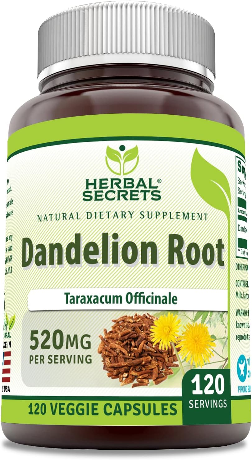 Herbal Secrets Dandelion Root Supplement 520 mg, 120 Veggie Capsules by Herbal Secrets - American Made