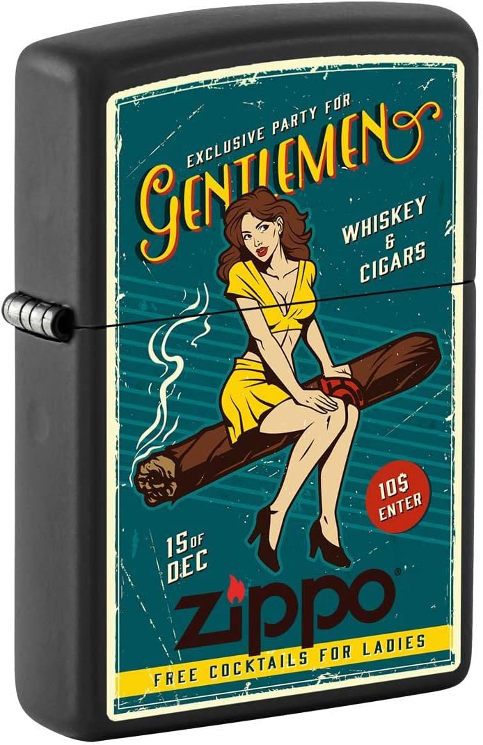 Zippo Cigar Pin-Up Girl Pocket Lighter Black Matte by Zippo - American Made
