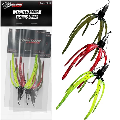Delong Lures - The Squirm Fishing Lures - Ultimate Bass Fishing Kit, Weighted Jigs for Freshwater and Saltwate