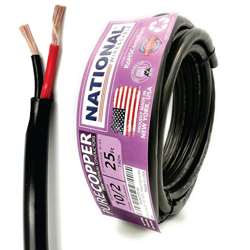 NATIONAL Wire & Cable – 10 AWG 2-Conductor Premium Copper Wire, 25 ft, Stranded, Heavy-Duty Flexible Jacket |