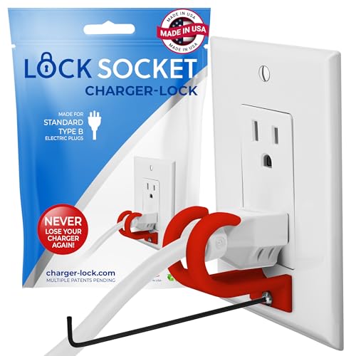 Lock Socket 3 Prong Outlet Lock -RED - Anti Theft Locking Device to Secure Three Pronged Plugs to the Outlet w