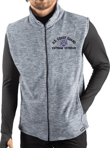 USCG Vietnam Veteran Polar Fleece Full Zip Vest Heather Blue (Large)