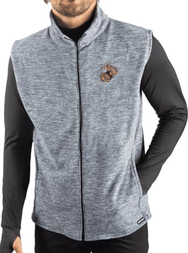 MilitaryBest U.S. Marine Corps Eagle, Globe, and Anchor (EGA) Polar Fleece Full Zip Vest Heather Blue (Large)