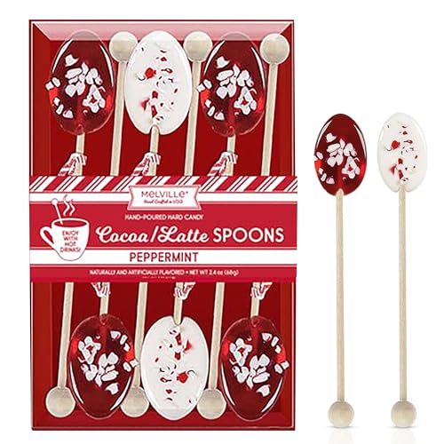 Melville Candy Hot Cocoa/Latte Spoons & Stirrers Gift Set, Lattes, & Coffee - Individually Wrapped (6-Count, P