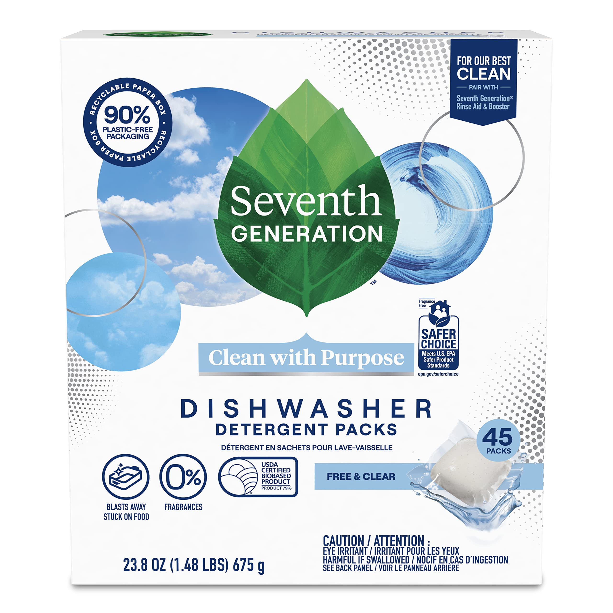 Seventh Generation Dishwasher Detergent Packs Free and Clear 45-Count by Seventh Generation - American Made
