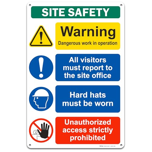 BRIMAR 12 X 18 in Construction Site Safety Sign, Bold Text, Easy Install