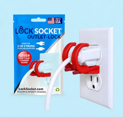 Lock Socket Adjustable Outlet and Charger Lock - Red | Anti-Theft, Child-Safe Plug Lock cover | Secures 2 or 3