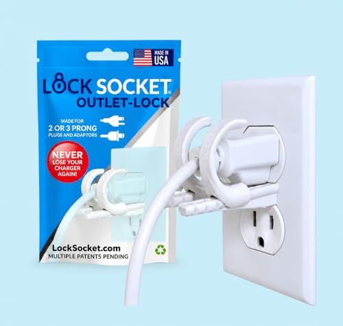 Lock Socket Adjustable Outlet Cover Lock - White | Anti-Theft, Child-Safe Plug Lock | Secures 2 or 3 Pronged P