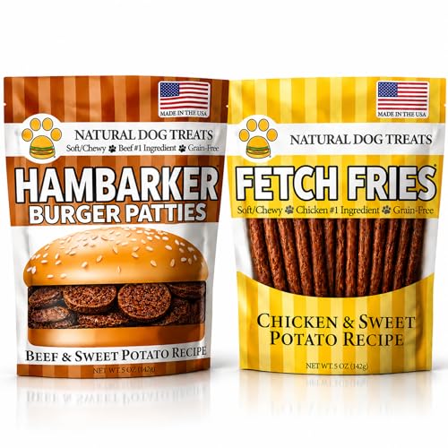 Fetch Fries Burgers & Fries for Dogs, Beef & Sweet Potato Hambarker Patties + Chicken & Sweet Potato, Natural