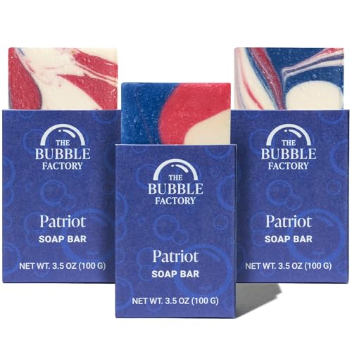 The Bubble Factory Handmade Natural Bath & Body Soap Bar, Vegan, All-Natural, Palm Oil Free, Patriot, 3 Bars