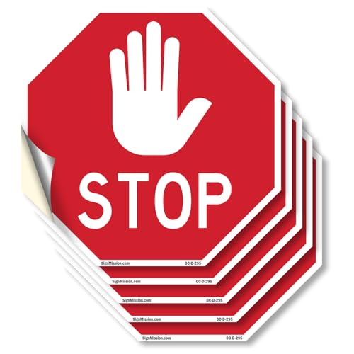 Stop (5 Pack) 6 inch X 6 inch Octagon Vinyl Label Decal Sticker Weather Resistant, UV Protected for Workplace