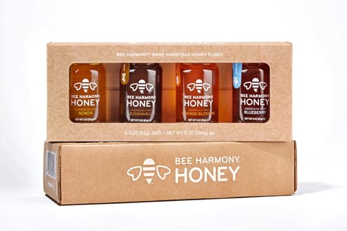 Bee Harmony Rare Varietals Honey Flight, Gift Set of 4 Mini Jars