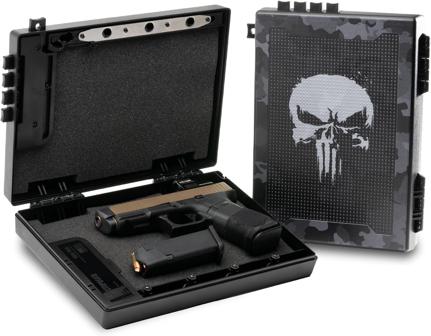 StopBox Instant-Access Handgun Lockbox, Full-Size, Skull Camo + Black (2-Pack)