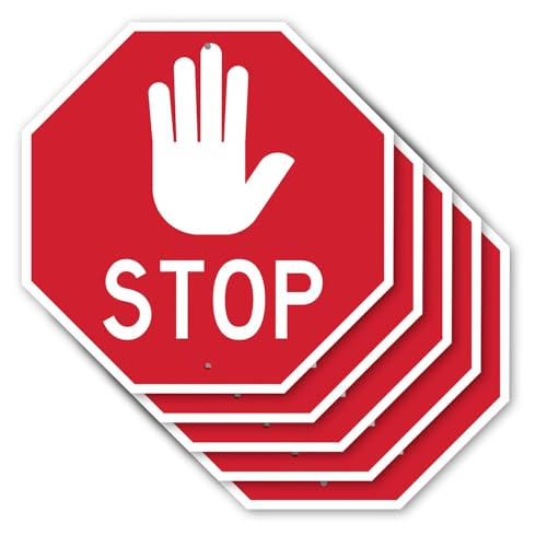 Stop (5 Pack) 10 inch X 10 inch Octagon Rust Free Aluminum Metal Signs Weather Resistant, UV Protected for Wor