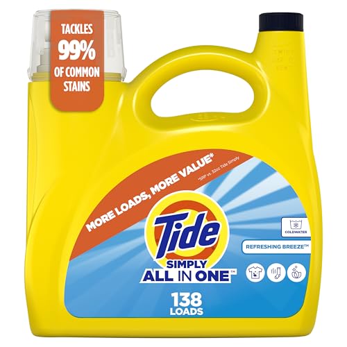 Tide Simply Liquid Laundry Detergent, Refreshing Breeze Scent, 138 Loads, 173 fl oz