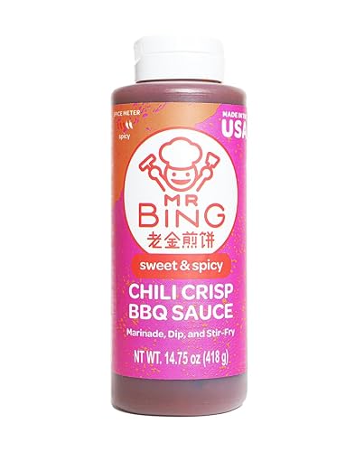 Mr Bing Sweet & Spicy Chili Crisp BBQ Sauce, 14.75 oz, Marinade Dip and Stir-Fry Sauce, Gluten-Free, MSG Free