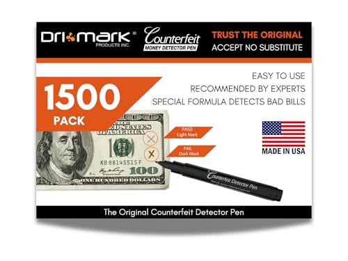 Dri Mark 1500 Pack Counterfeit Bill Detector Marker Pen, 3 Times More Ink, Pocket Size, Fake Money Checker - M by Dri Mark - American Made