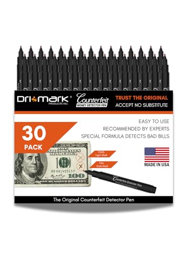 Dri Mark 30 Pack Counterfeit Bill Detector Marker Pen, 3 Times More Ink, Pocket Size, Fake Money Checker - Mon