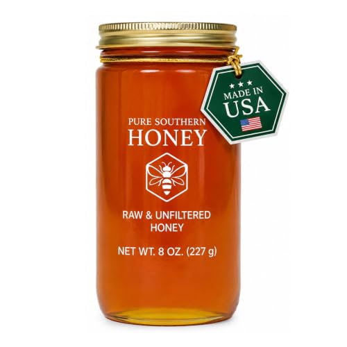 100% Authentic, USA - Made Raw Unfiltered Honey, Made by Pure Southern Honey [ 8 oz ] - Unheated - Non - GMO