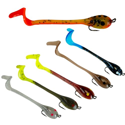 Made in USA Twister Tad Fishing Lures for bass, Pike, Crappie. pre Rigged Tadpole swimbait Lure. use as Swim B
