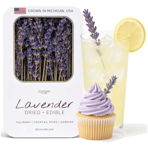 Lavender Lane Organic Edible Lavender Sprigs for Cocktails, Edible Flowers for Drinks & Desserts - 80+ Dried L