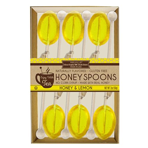 Melville Candy Honey Spoons for Tea, Lemon, 6 Count Gift Set | Gift box of real honey spoons on wooden sticks by Melville Candy - American Made
