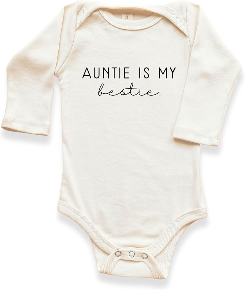 Tenth and Pine Organic Cotton Baby Bodysuit Auntie Is My Bestie Long Sleeve Made in USA by Tenth & Pine - American Made
