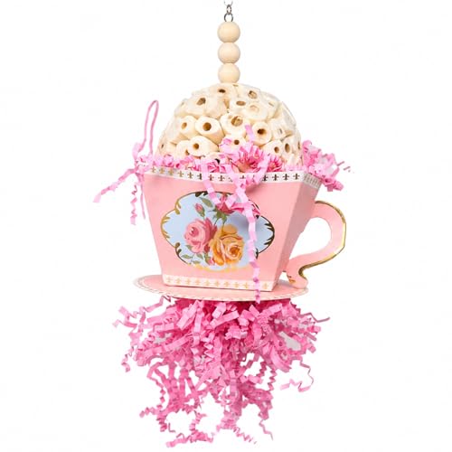 Bonka Bird Toys 2441 Pink Sola Teacup 8" High by 4" Wide Medium Parrot Chew Cage Toy, Conures, Ringneck, Quake