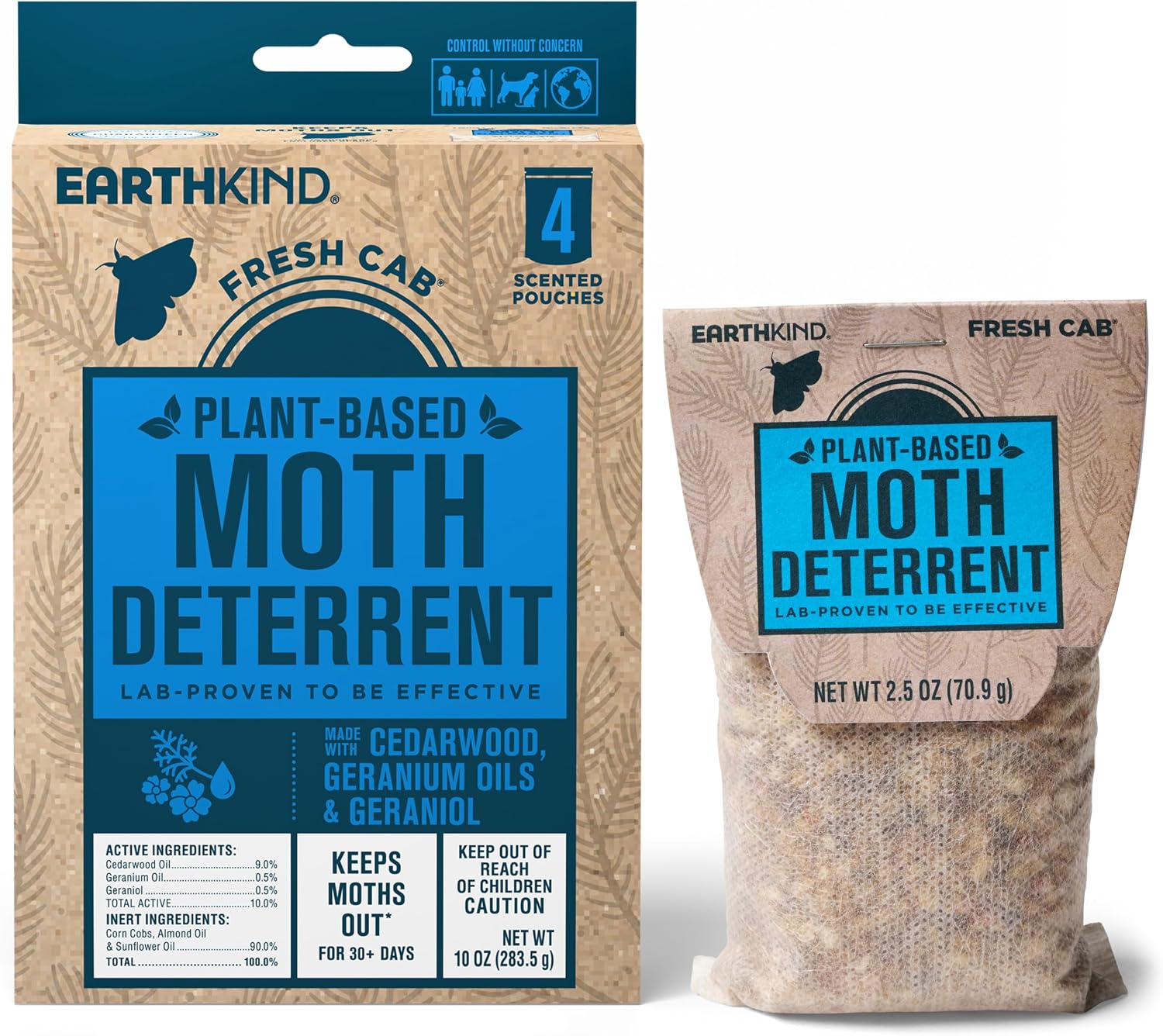 EarthKind Fresh Cab Moth Deterrent Pouches for Closet and Pantry, 4-Pack