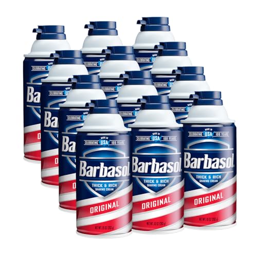 Barbasol Original Thick & Rich Shaving Cream, 10 OZ Cans (Bulk Pack of 12) | Shaving Foam for All Skin Types