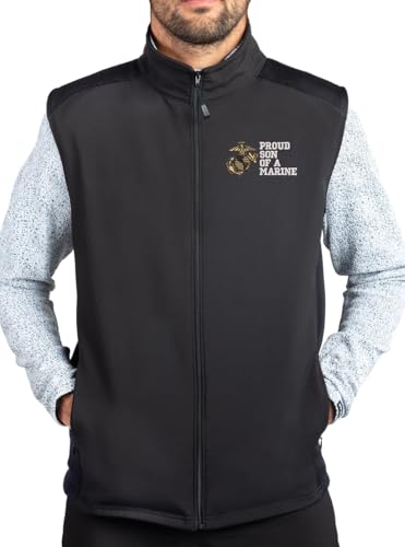 MilitaryBest Proud Son of a Marine USMC Black Thermal Windstop Vest (Med)