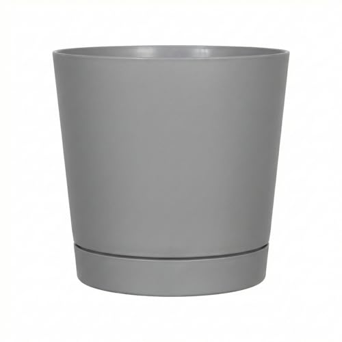 Root & Vessel Majestic Full Depth Round Cylinder Pot, Glossy Gray, 14-Inch (10140)